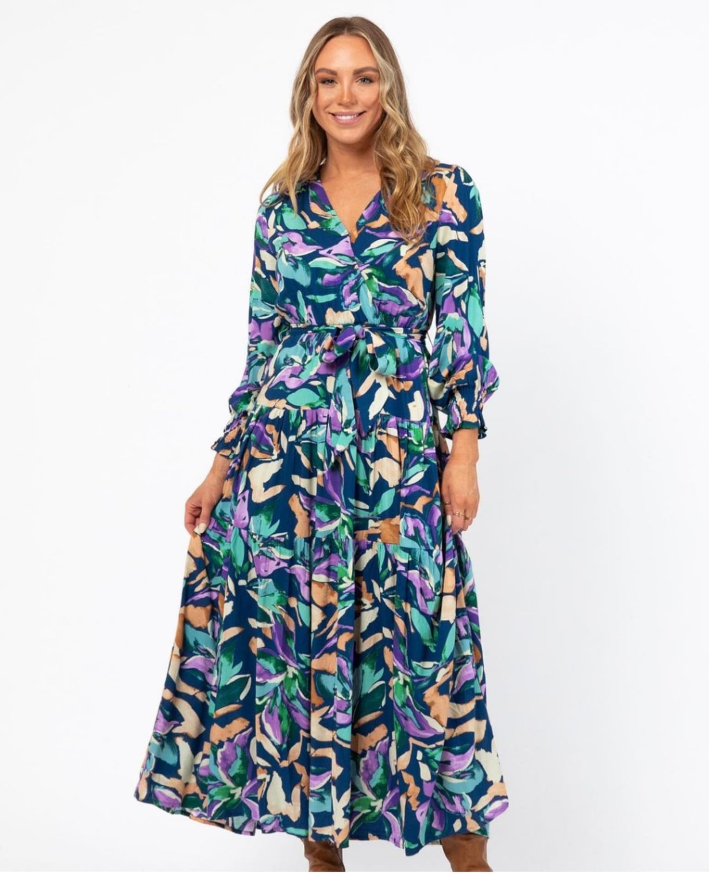 Long Sleeve Midi Print Dress