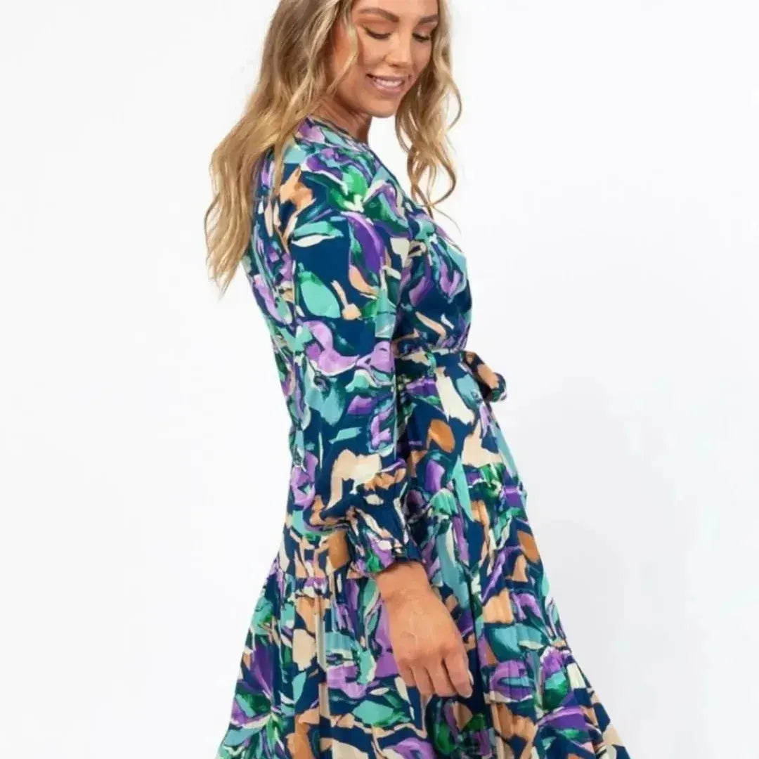 Long Sleeve Midi Print Dress