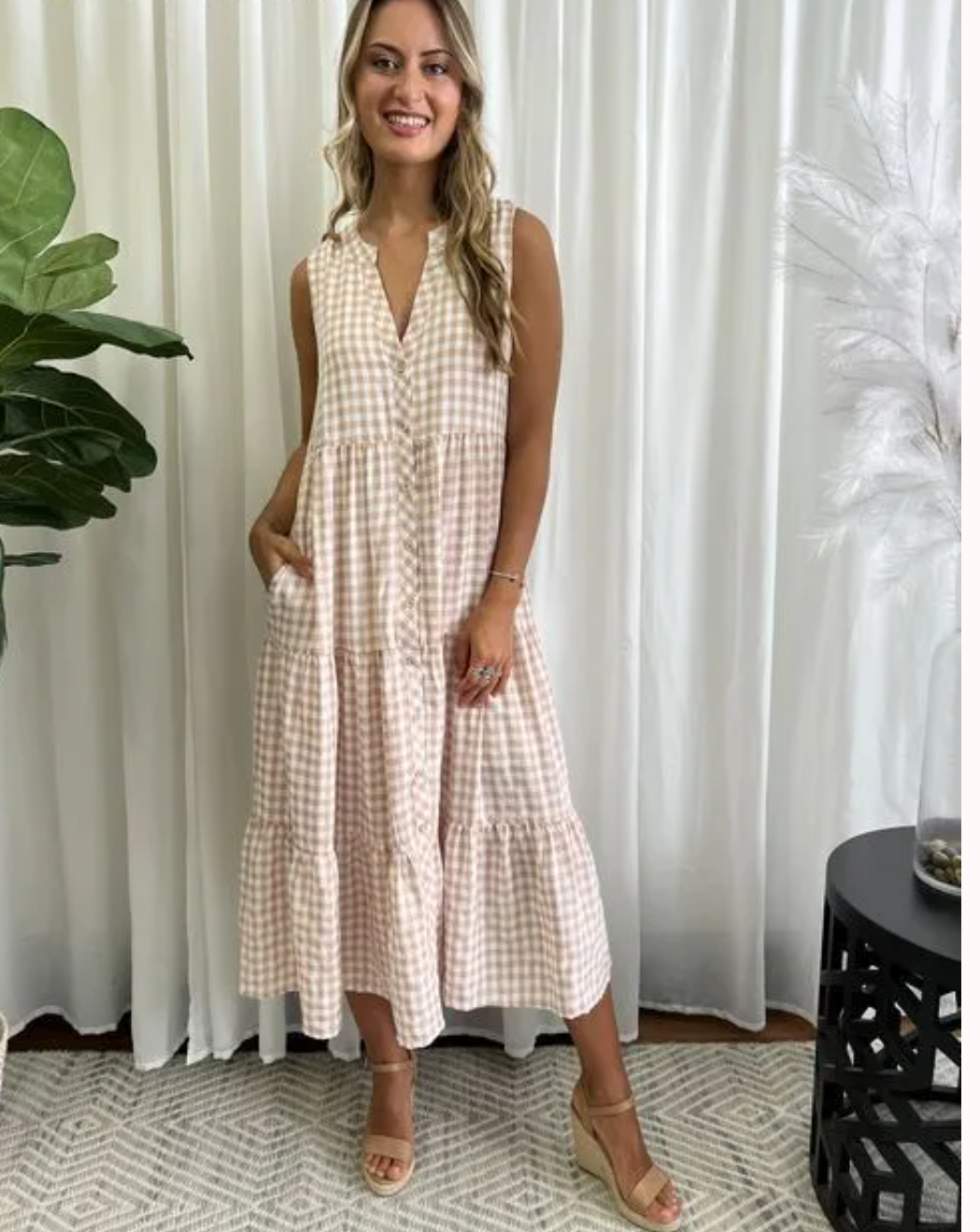 Gingham Midi button Dress